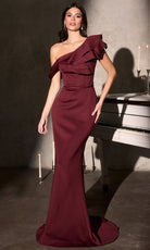 Ladivine CR886 - One Shoulder Ruffled Scuba Evening Gown