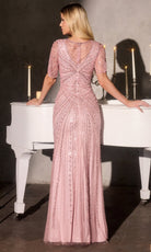 Ladivine CR887 - Beaded Illusion Short Sleeve Gown