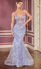 Ladivine CT264 - Floral Applique Illusion Corset Evening Gown