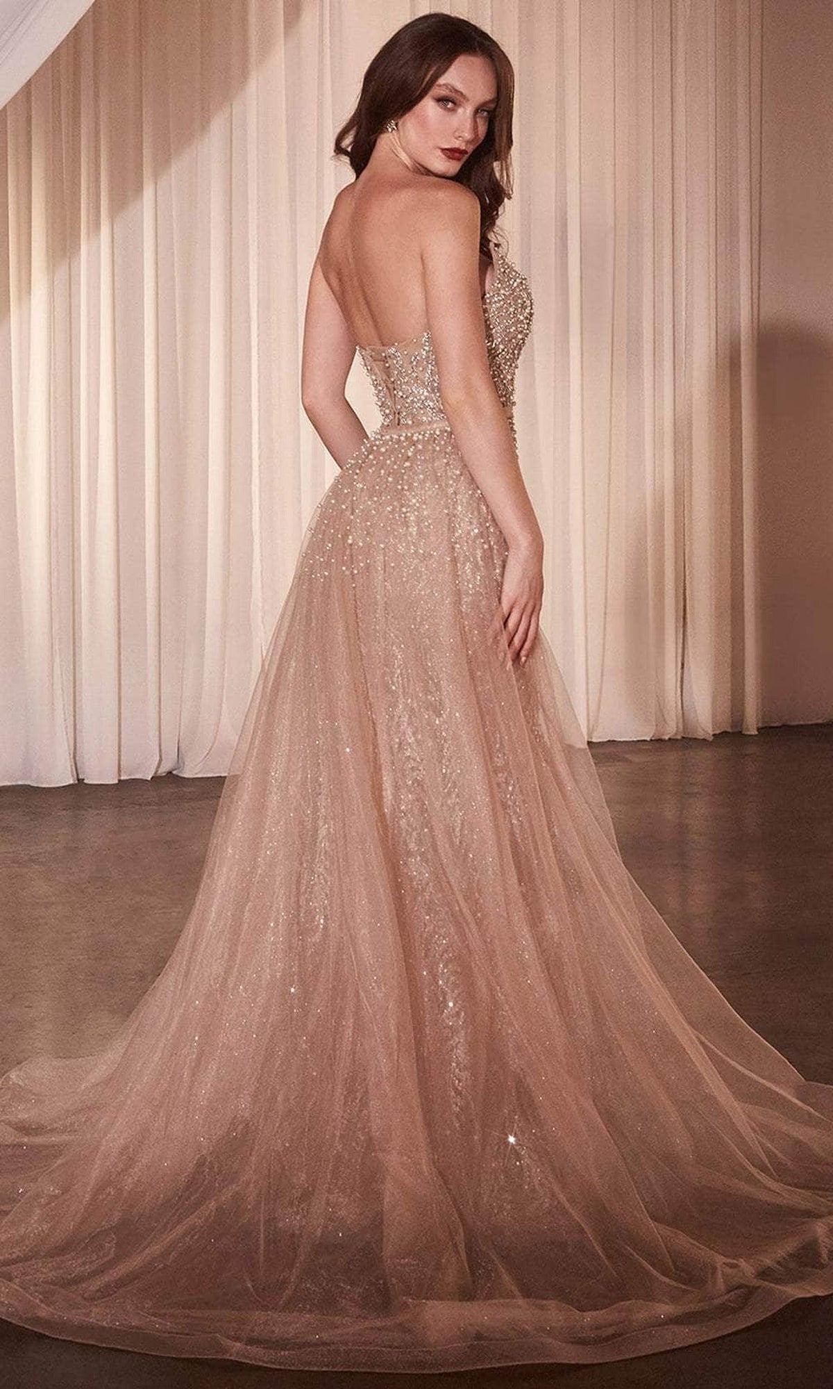 Ladivine CZ0028 - Strapless Tulle Overskirt Prom Dress