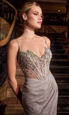 Ladivine J4305 - V-Neck Sheer Corset Prom Gown
