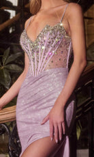 Ladivine J4305 - V-Neck Sheer Corset Prom Gown