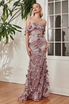 Ladivine J832 - Floral Applique Evening Gown