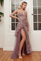 Ladivine J847 - Glitter High Slit Prom Dress