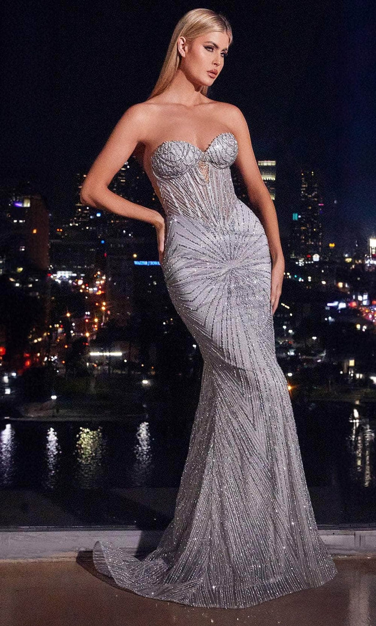 Ladivine J871 Basque Waist Beaded Dress