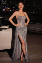 Ladivine J872 - Scoop Neck Strapless Prom Gown