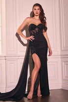 Ladivine J875 - Embroidered Illusion Corset Prom Dress