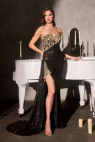 Ladivine J875 - Embroidered Illusion Corset Prom Dress