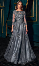 Ladivine J883 - Three-Quarter Sleeve Embroidered Gown