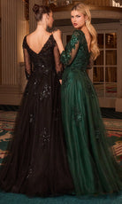Ladivine J883 - Three-Quarter Sleeve Embroidered Gown