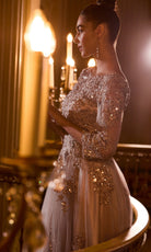 Ladivine J883 - Three-Quarter Sleeve Embroidered Gown