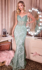 Ladivine J889 - Beaded Lace Gown with Illusion Bodice