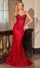 Ladivine J889 - Beaded Lace Gown with Illusion Bodice