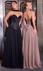 Ladivine J891 - Strapless Corset A-Line Gown with Scarf Detail