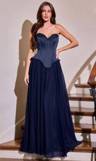 Ladivine J891 - Strapless Corset A-Line Gown with Scarf Detail