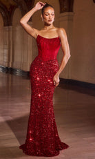 Ladivine J892 - Strapless Allover Sequin Corset Gown
