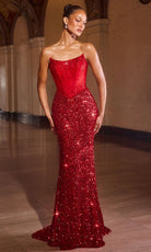 Ladivine J892 - Strapless Allover Sequin Corset Gown