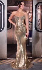 Ladivine J894 - Keyhole Cutout Sequin Embellished Gown