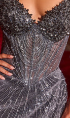 Ladivine J903 - Crystal Encrusted Basque Sheath Gown