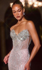 Ladivine J903 - Crystal Encrusted Basque Sheath Gown