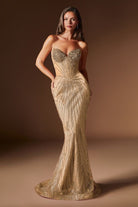 Ladivine J903 - Crystal Encrusted Basque Sheath Gown