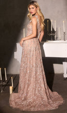 Ladivine J909 - Floral Applique Strap A-Line Evening Gown