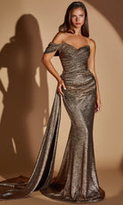Ladivine J913 Metallic Off Shoulder Sheath Dress