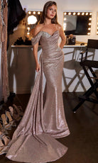 Ladivine J913 Metallic Off Shoulder Sheath Dress
