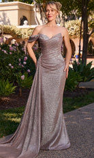 Ladivine J913 Metallic Off Shoulder Sheath Dress