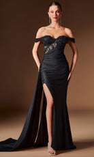 Ladivine J914 Sequin Embroidered Off Shoulder Dress