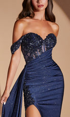 Ladivine J914 Sequin Embroidered Off Shoulder Dress
