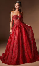 Ladivine J915 - Beaded Sweetheart Glitter Tulle Prom Gown