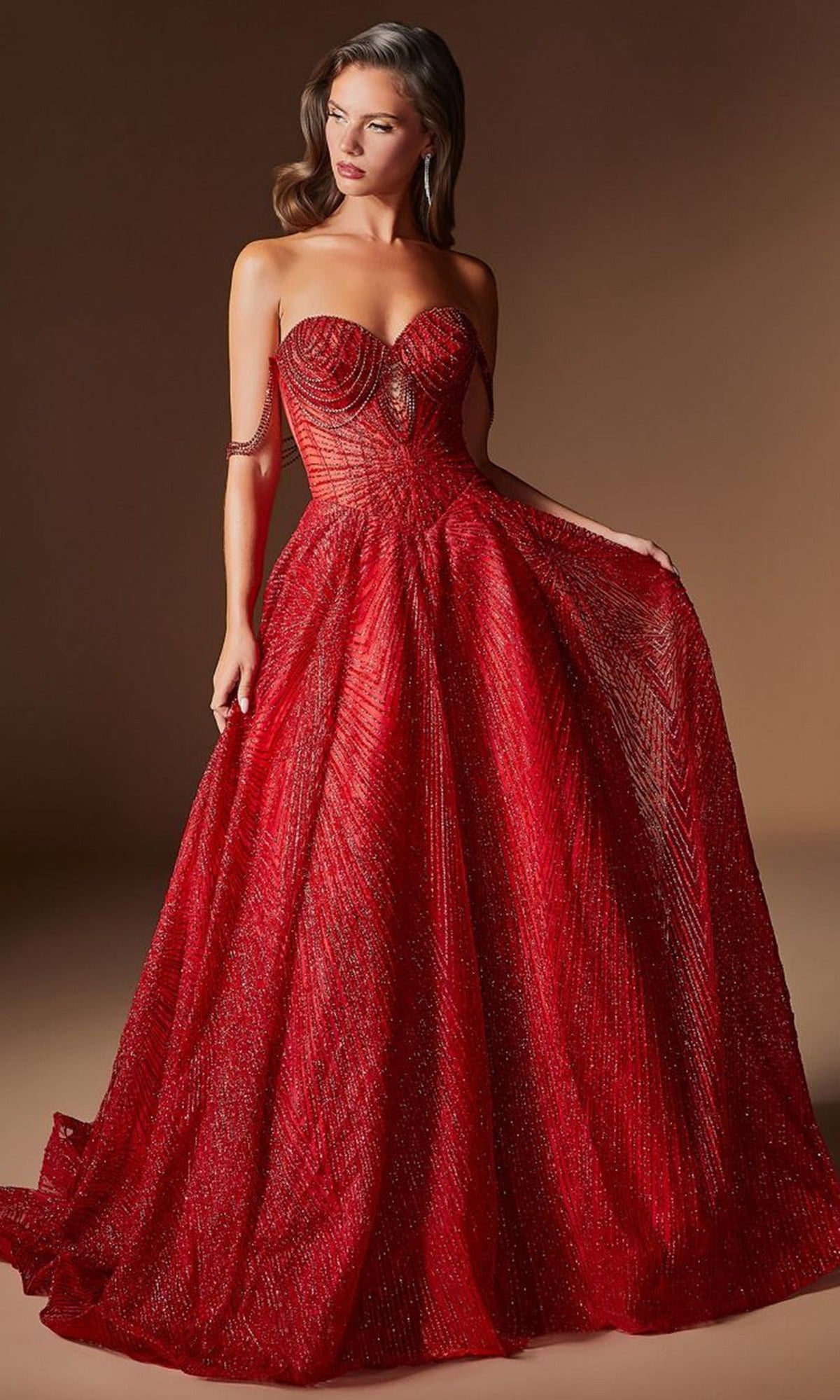 Ladivine J915 - Beaded Sweetheart Glitter Tulle Prom Gown