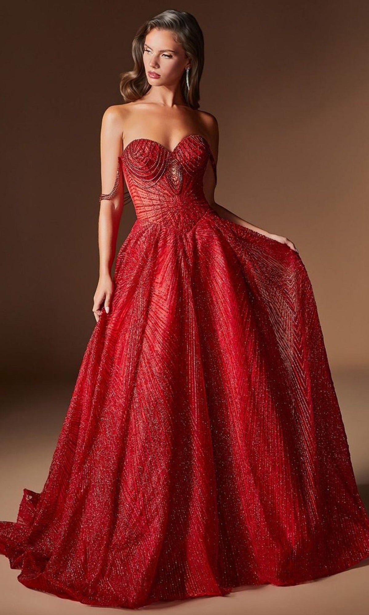 Ladivine J915 - Beaded Sweetheart Glitter Tulle Prom Gown - Silhouette Dresses