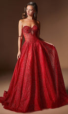Ladivine J915 - Beaded Sweetheart Glitter Tulle Prom Gown - Silhouette Dresses