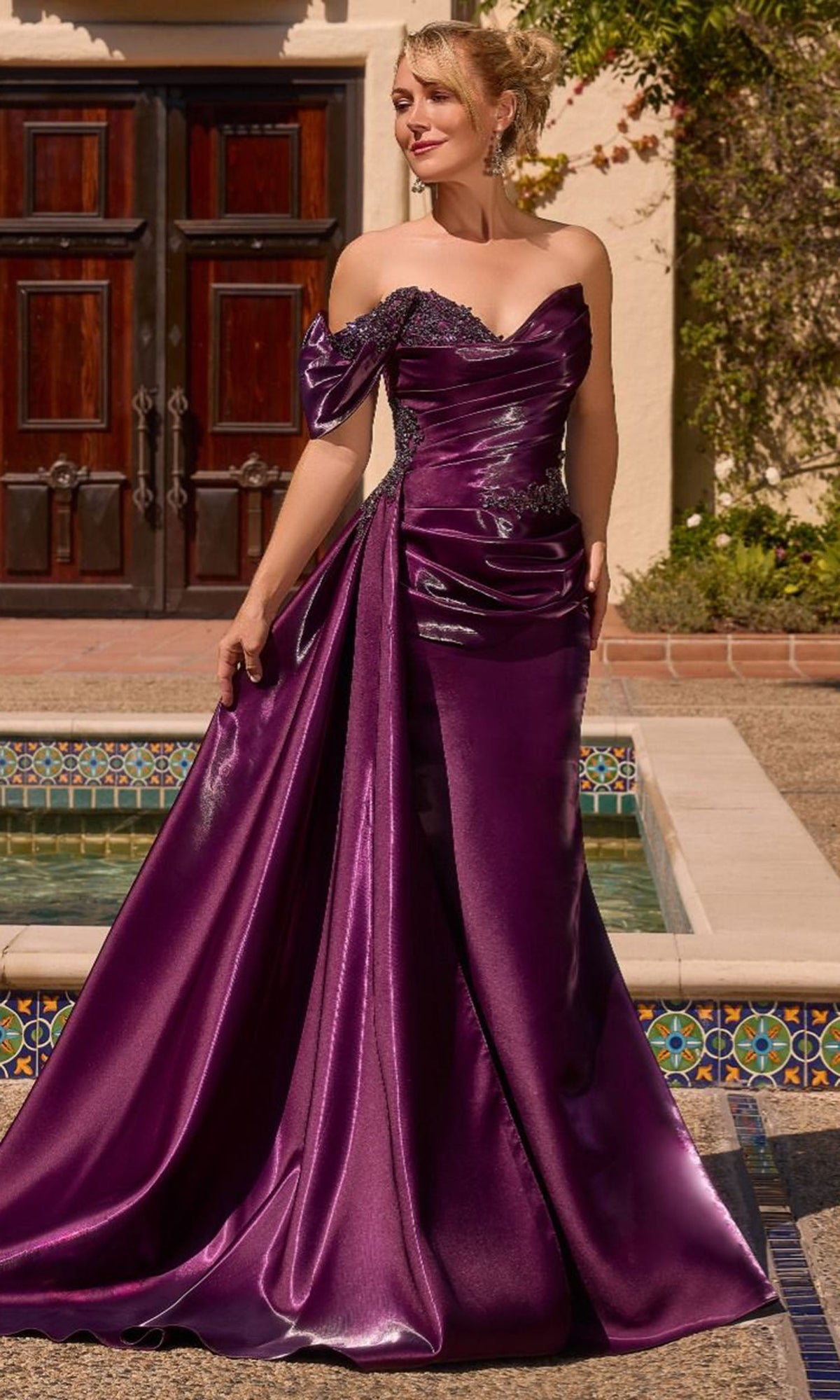 Ladivine J916 One Shoulder Pleated Dress