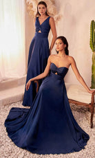 Ladivine 7497 - Ruched Knotted V-Neck Prom Gown