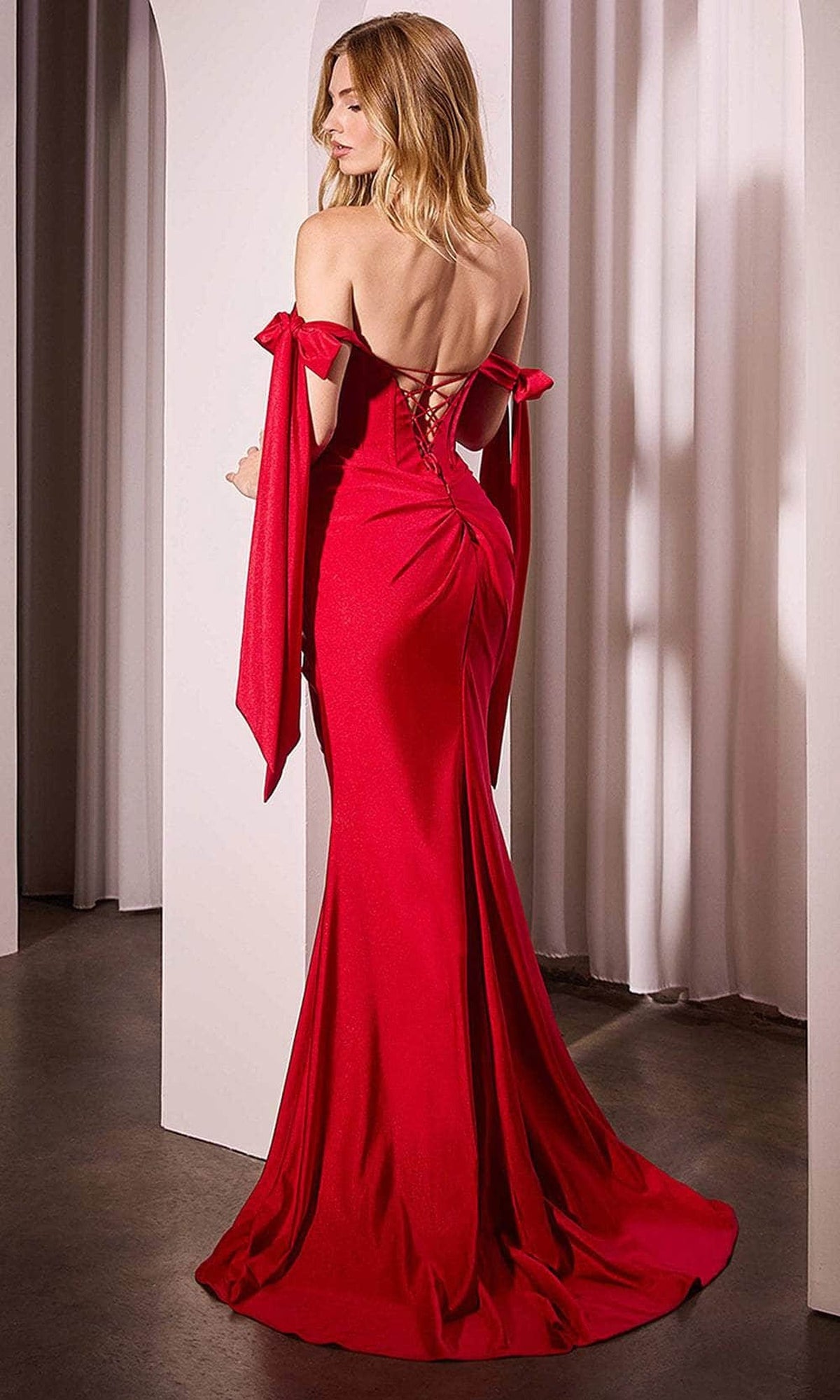 Ladivine KV1120 - Off-Shoulder Pleats Evening Dress