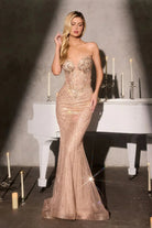 Ladivine KV1129 - Crystal Embellished Strapless Mermaid Gown
