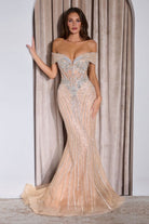 Ladivine KV1130 - Off-Shoulder Beaded Mermaid Gown