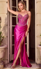 Ladivine KV1136 - Embellished Corset Evening Gown with High Slit