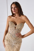 Ladivine KV1139 - Strapless Crystal Beaded Mermaid Gown