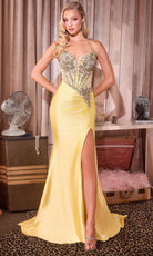 Ladivine KV1144 Plunging Sweetheart Slit Dress