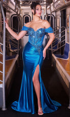Ladivine KV1144 Plunging Sweetheart Slit Dress