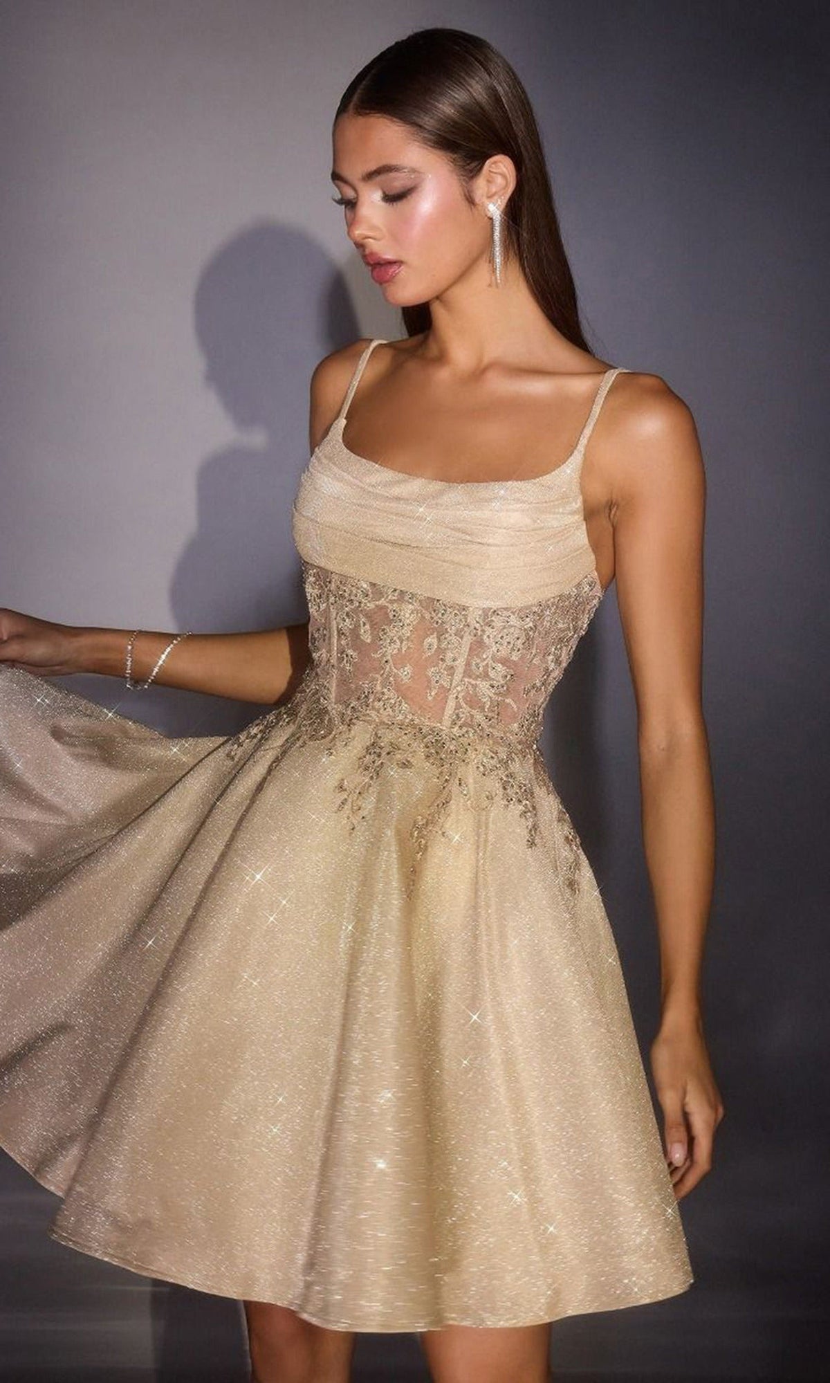 Ladivine KV1152 - Scoop Neckline Glitter A-Line Dress