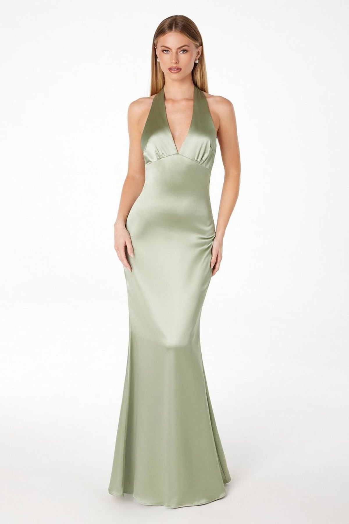 Ladivine T2001 - Halter Empire Satin Prom Dress