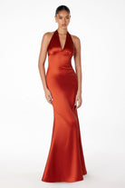 Ladivine T2001 - Halter Empire Satin Prom Dress