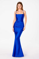 Ladivine T3001 - Lace-Up Back Sheath Formal Dress