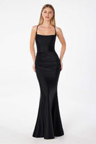 Ladivine T3001 - Lace-Up Back Sheath Formal Dress
