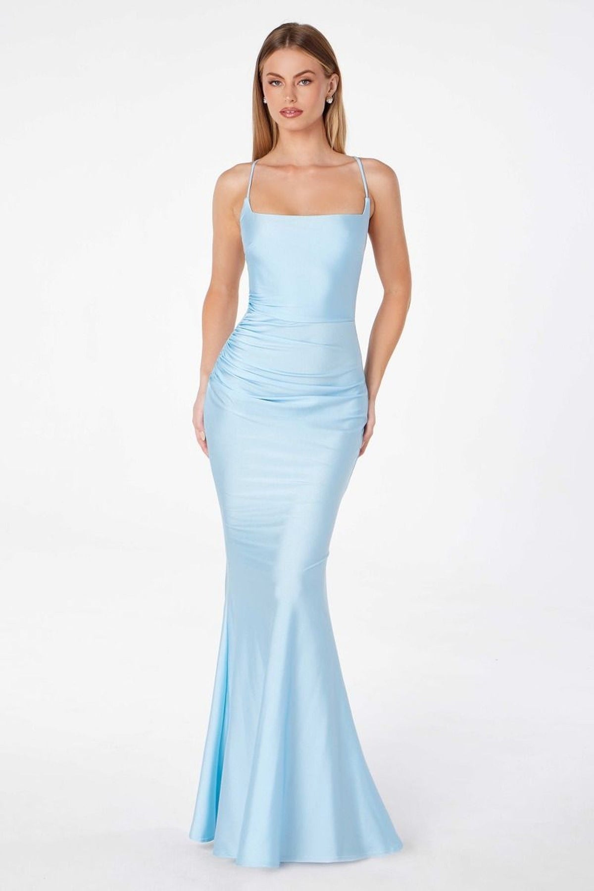 Ladivine T3001 - Lace-Up Back Sheath Formal Dress